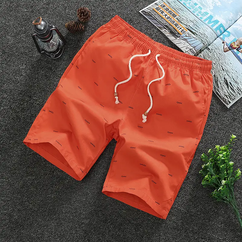 Men Cotton Beach Shorts Yellow White Patterned - Image 5