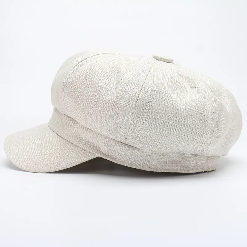 Men's Beige Linen Peaked Cap with Adjustable Strap - Image 7