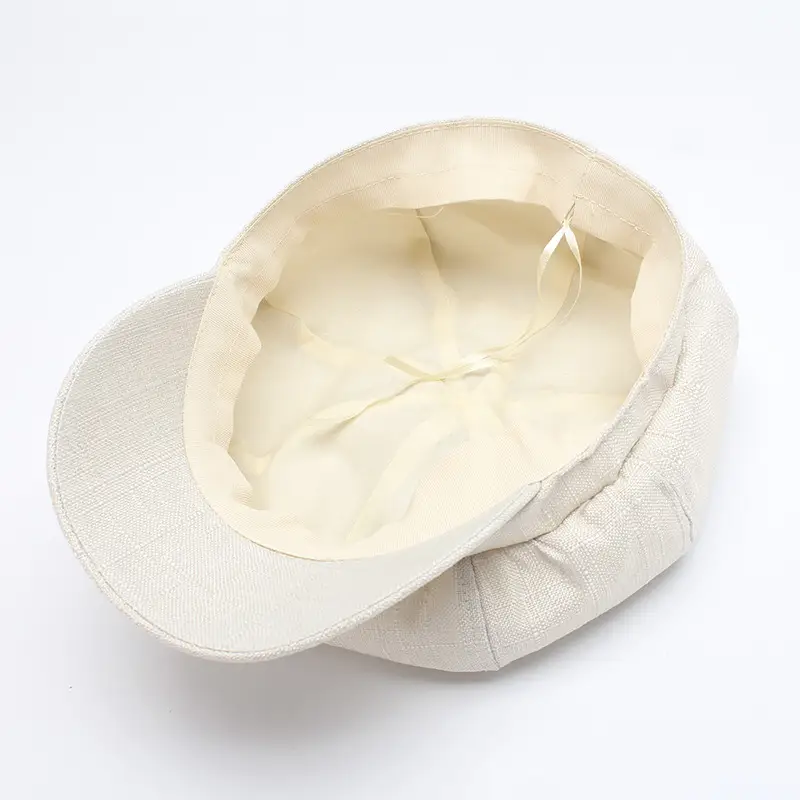 Men's Beige Linen Peaked Cap with Adjustable Strap - Image 9
