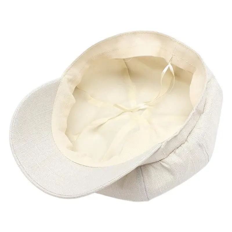 Men's Beige Linen Peaked Cap with Adjustable Strap