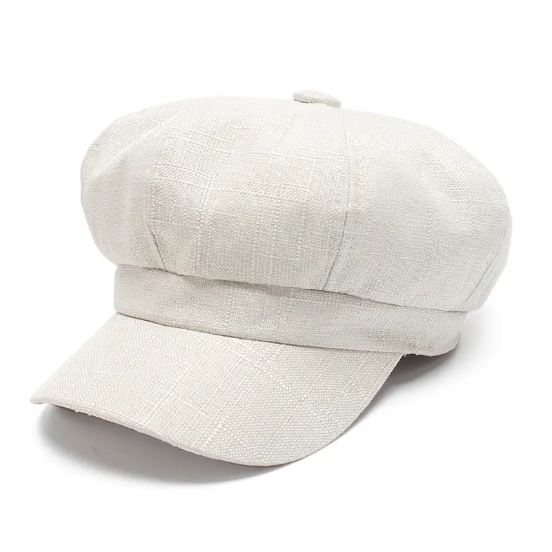 Men's Beige Linen Peaked Cap with Adjustable Strap - Image 3