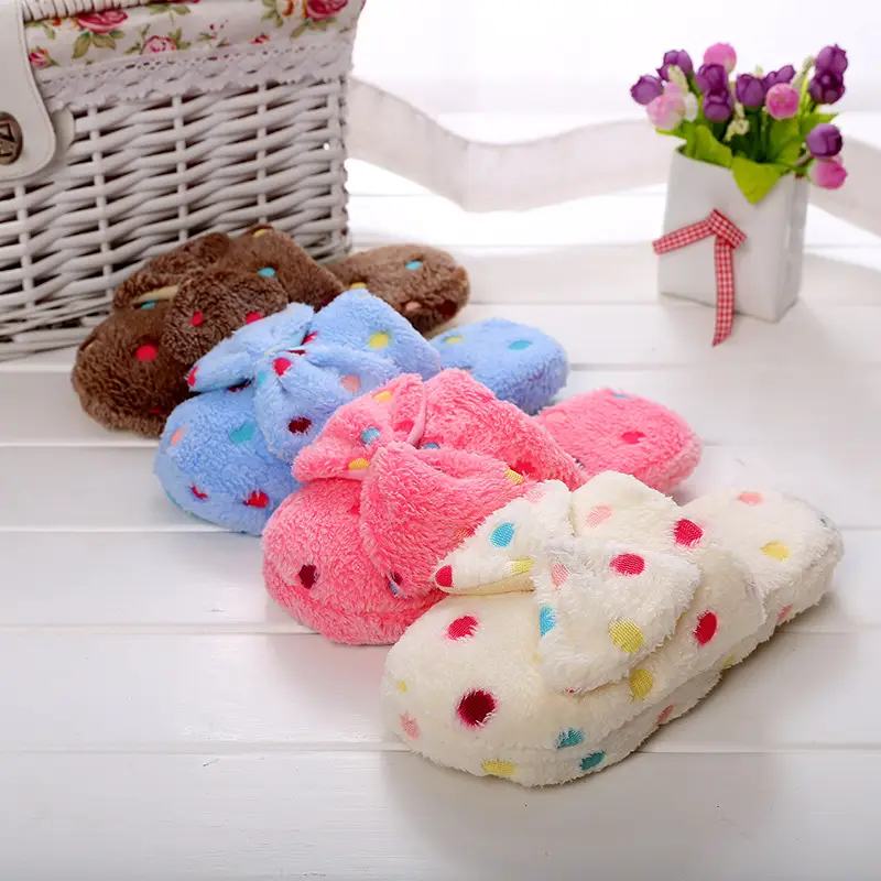 2020 Autumn and Winter New Cotton Slippers for Women, Couple Style, Bowknot Cotton Floor Slippers, Warm, Comfortable, Non-Slip, Home Leisure