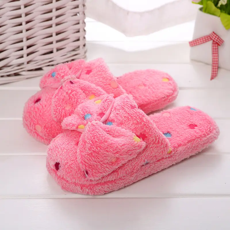 2020 Autumn and Winter New Cotton Slippers for Women, Couple Style, Bowknot Cotton Floor Slippers, Warm, Comfortable, Non-Slip, Home Leisure