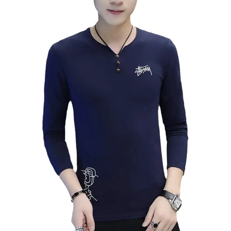 Men Navy Long Sleeve T-Shirt with Lion Embroidery - Image 9