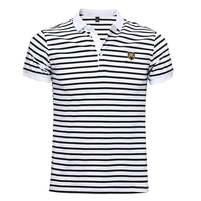 Men Striped Polo T-Shirt White Black Half Sleeve - Image 31