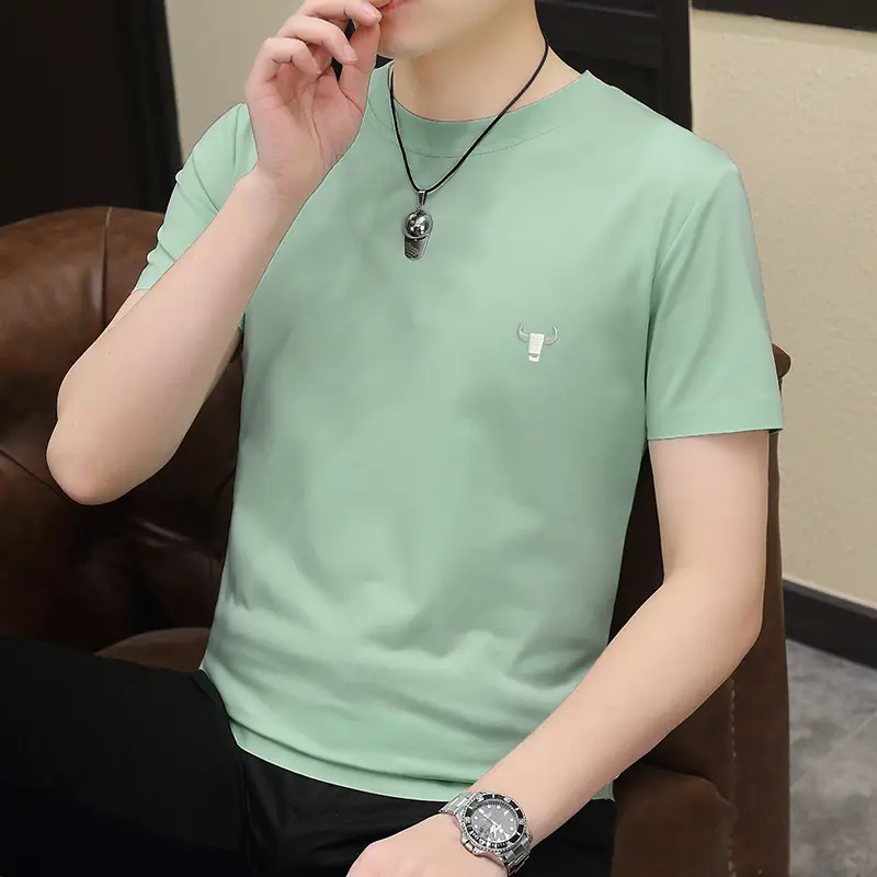Men's 2024 Green Short Sleeve T-Shirt Round Neck Casual Summer Wear - Image 15