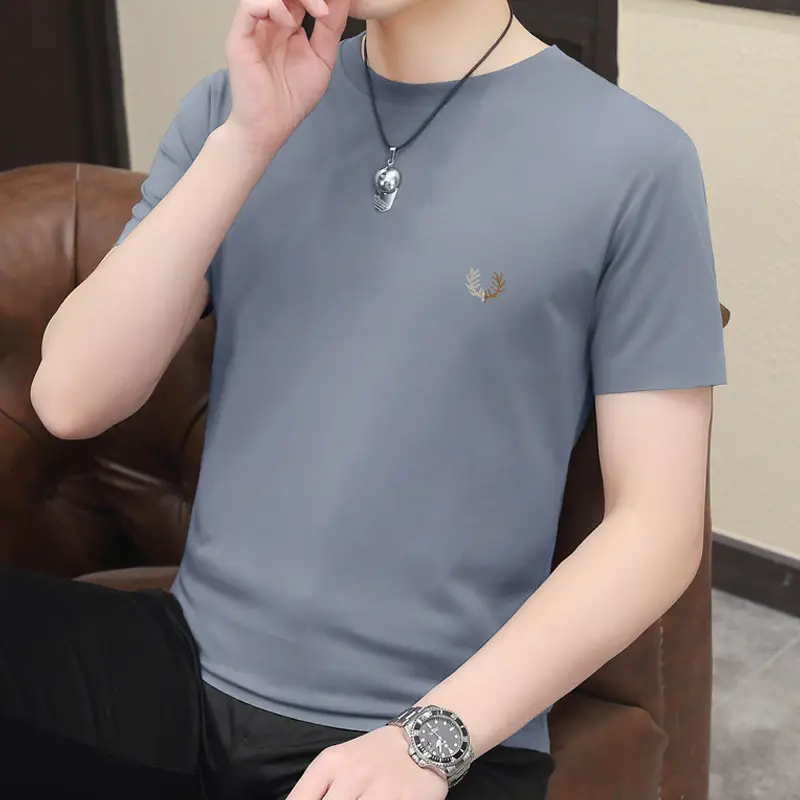 Men's 2024 Green Short Sleeve T-Shirt Round Neck Casual Summer Wear - Image 4