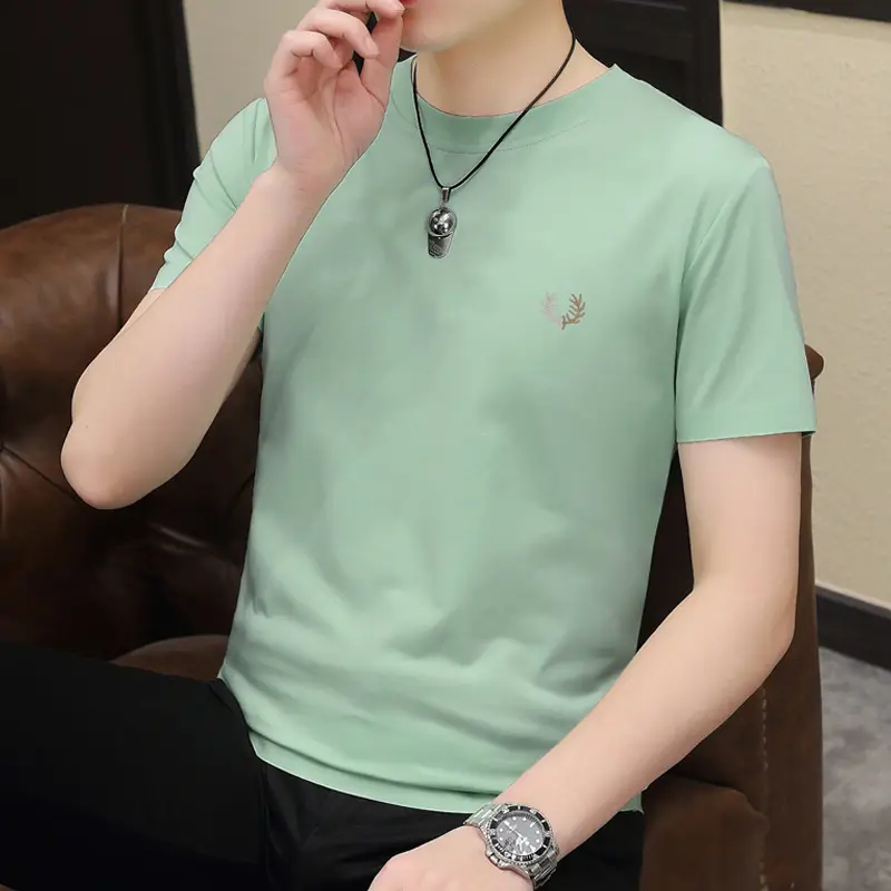 Men's 2024 Green Short Sleeve T-Shirt Round Neck Casual Summer Wear - Image 5