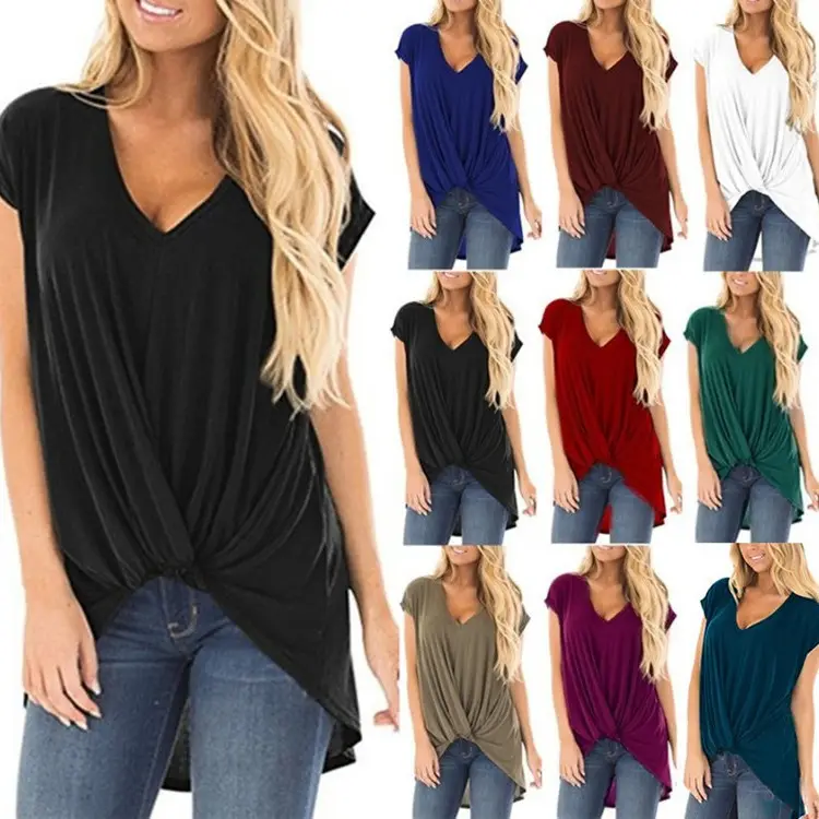 Women's Red Twist V Neck T-Shirt Large - Image 10