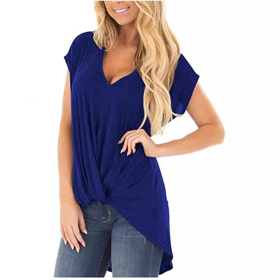 Women's Red Twist V Neck T-Shirt Large - Image 11