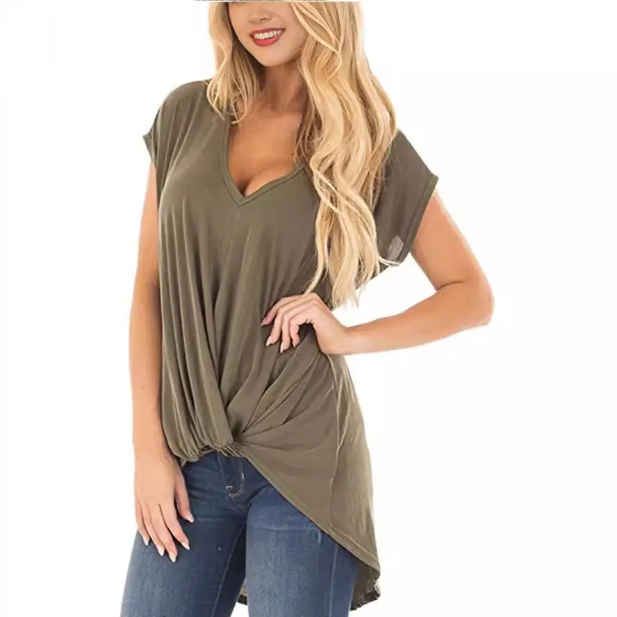 Women's Red Twist V Neck T-Shirt Large - Image 12