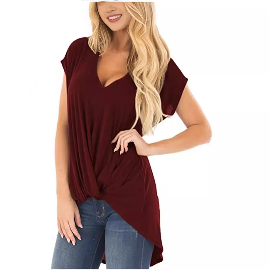 Women's Red Twist V Neck T-Shirt Large - Image 13