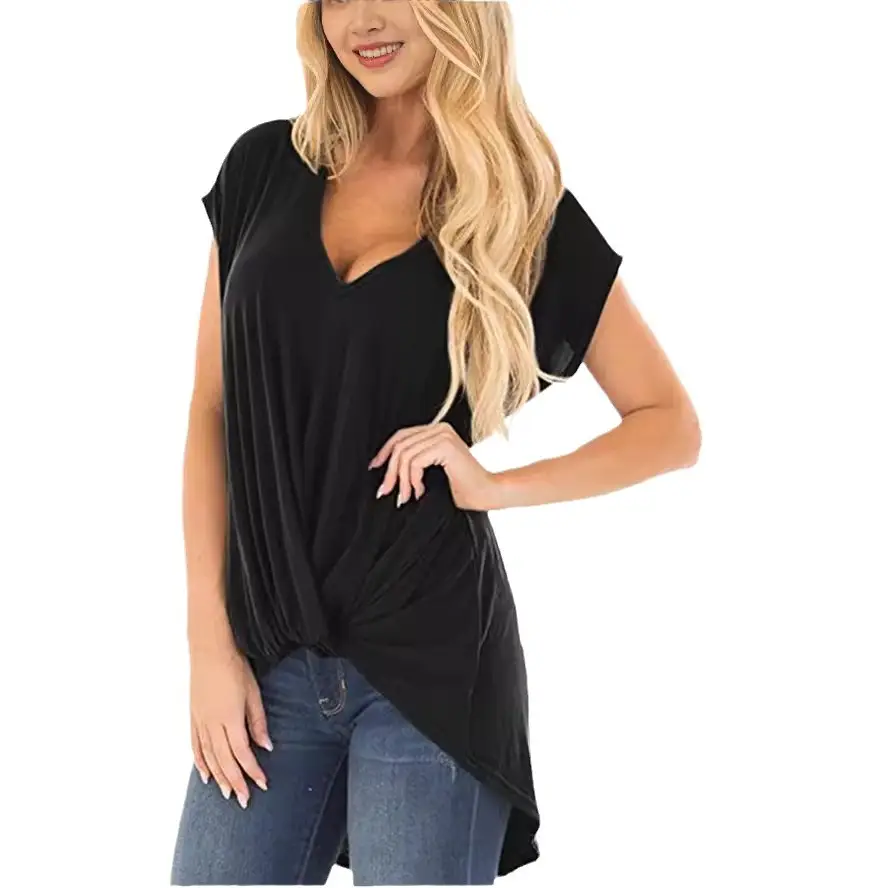 Women's Red Twist V Neck T-Shirt Large - Image 14