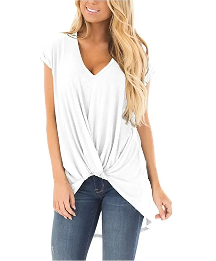 Women's Red Twist V Neck T-Shirt Large - Image 4