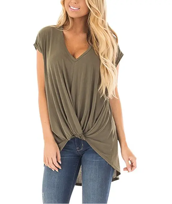 Women's Red Twist V Neck T-Shirt Large - Image 5