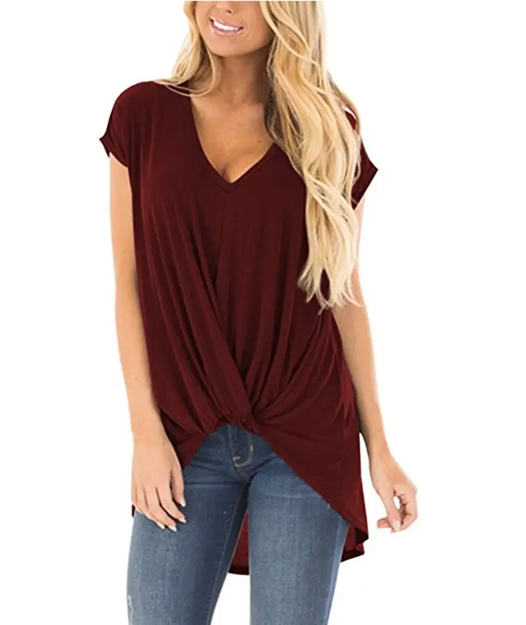 Women's Red Twist V Neck T-Shirt Large - Image 7