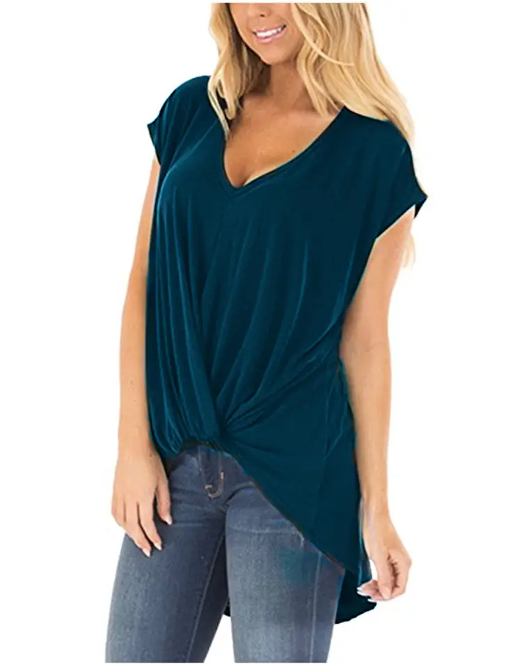 Women's Red Twist V Neck T-Shirt Large - Image 8
