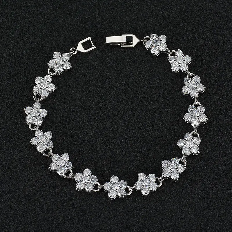 Zircon Plum Blossom Bracelet White Golden Plated - Image 4