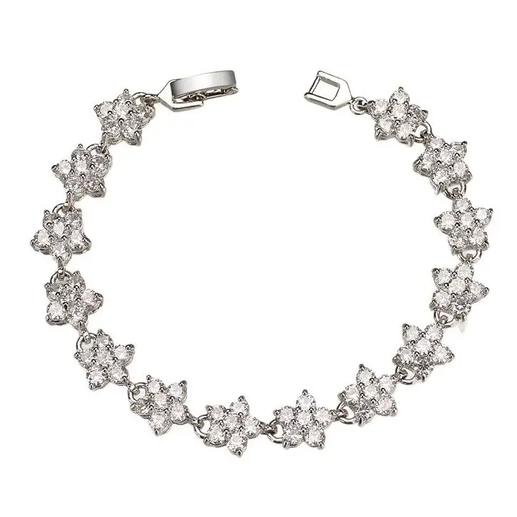 Zircon Plum Blossom Bracelet White Golden Plated - Image 6