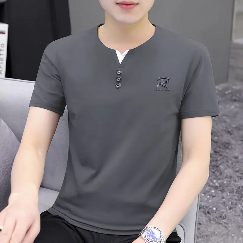 Men V-Neck Short Sleeve T-Shirt Mint Green - Image 14