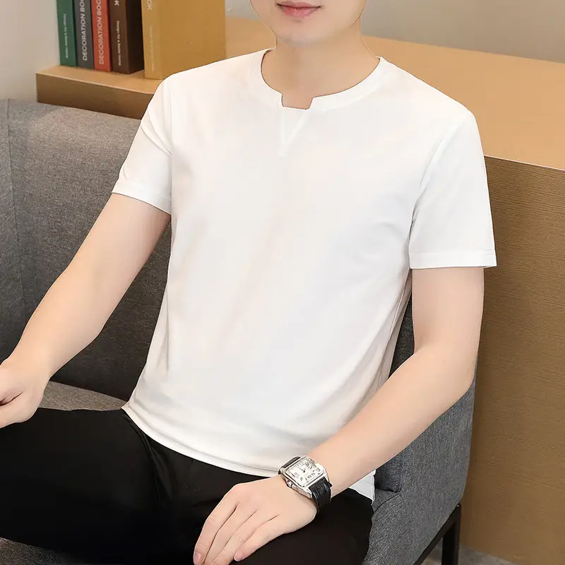 Men V-Neck Short Sleeve T-Shirt Mint Green - Image 17