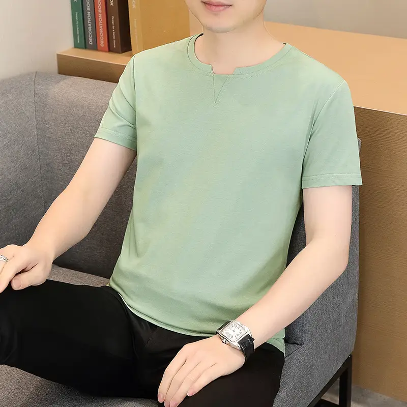 Men V-Neck Short Sleeve T-Shirt Mint Green - Image 12
