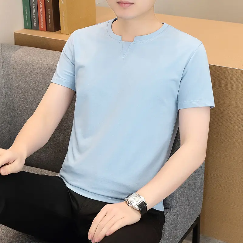 Men V-Neck Short Sleeve T-Shirt Mint Green - Image 13