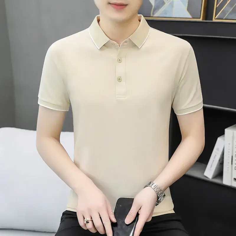 Men's Beige Polo T-Shirt 2025 Casual Base Top - Image 7