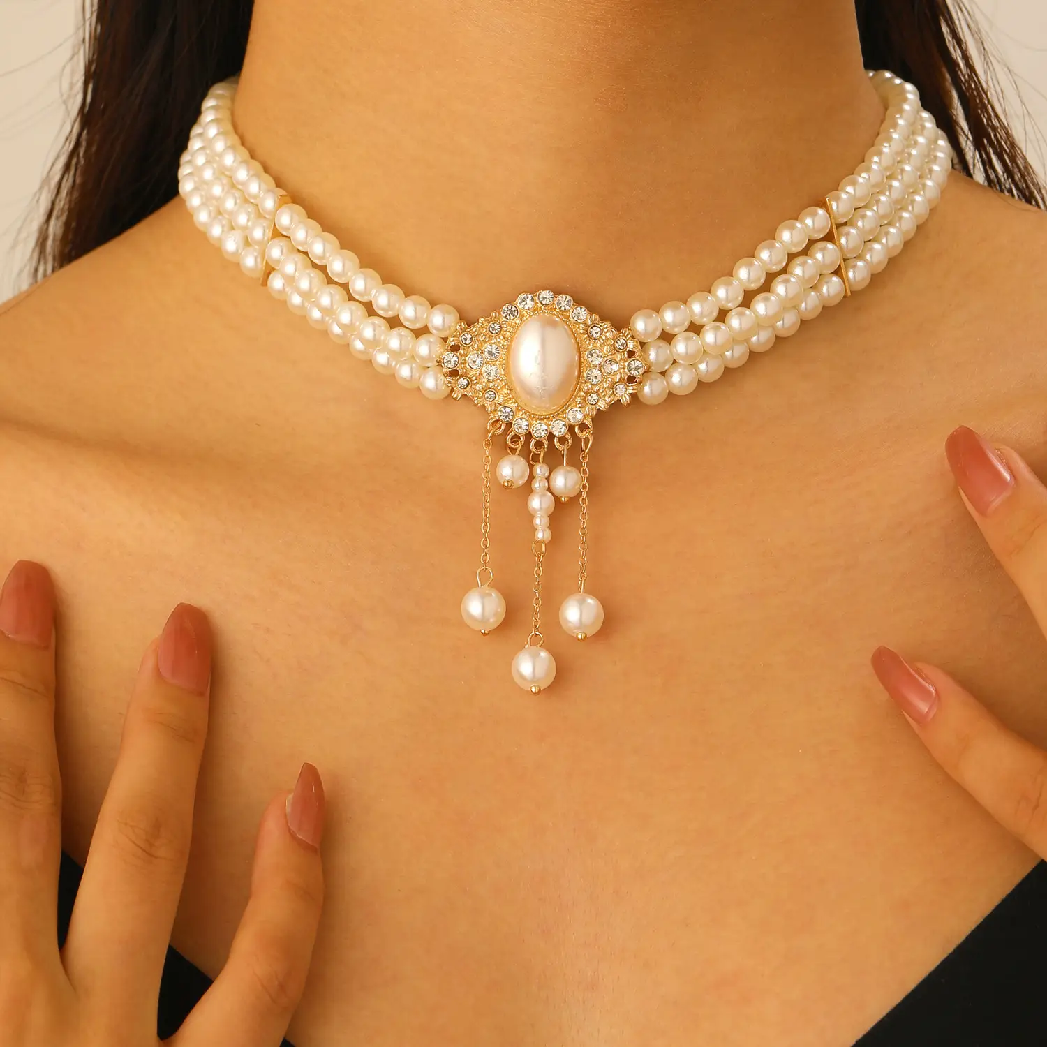White Pearl Multi Layered Necklace with Earrings Set for Women — feature 22