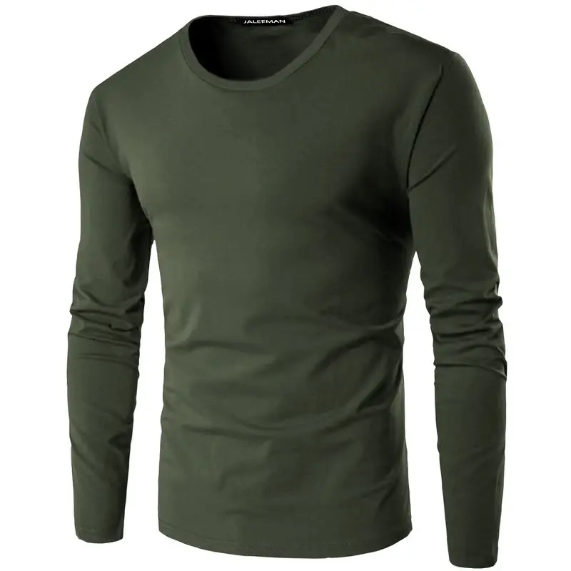 Men's Long Sleeve Olive Green T-Shirt Slim Fit Cotton - Image 7