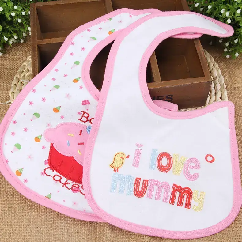 Cotton Baby Cartoon Bib Pink Love Mommy Design - Image 4