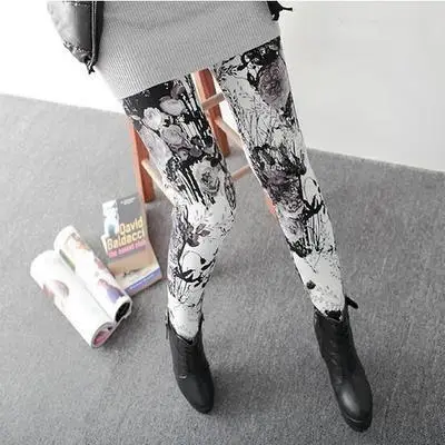 Autumn Velvet Padded Leggings High Waist Stretch Black Floral - Image 8
