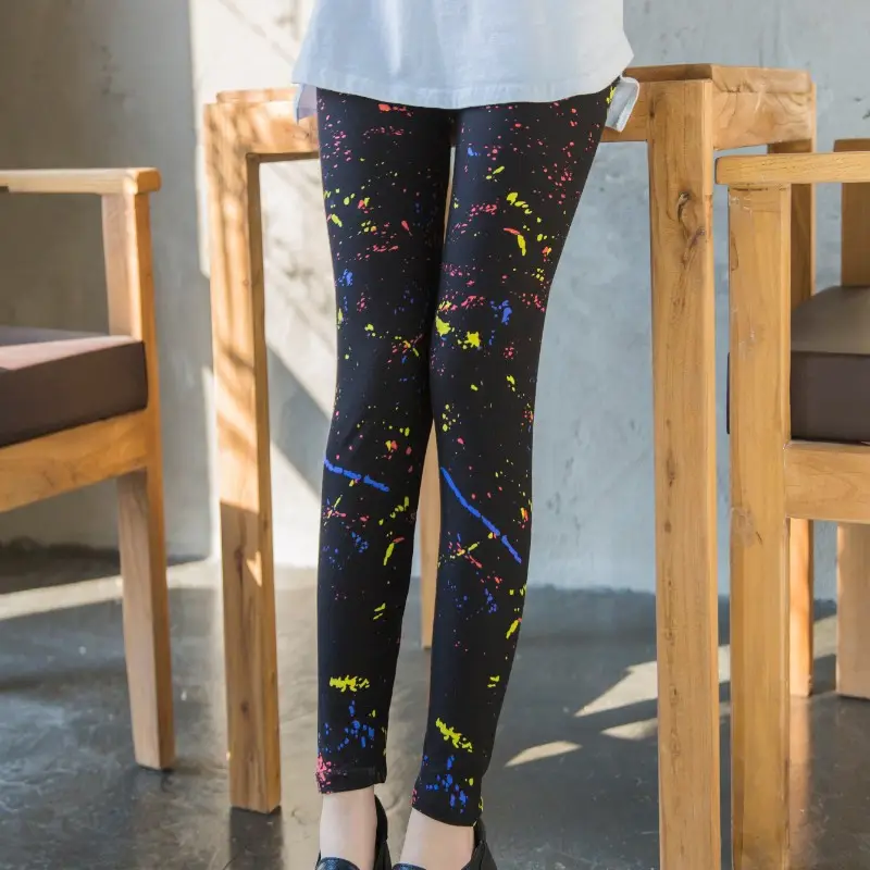 Autumn Velvet Padded Leggings High Waist Stretch Black Floral - Image 2