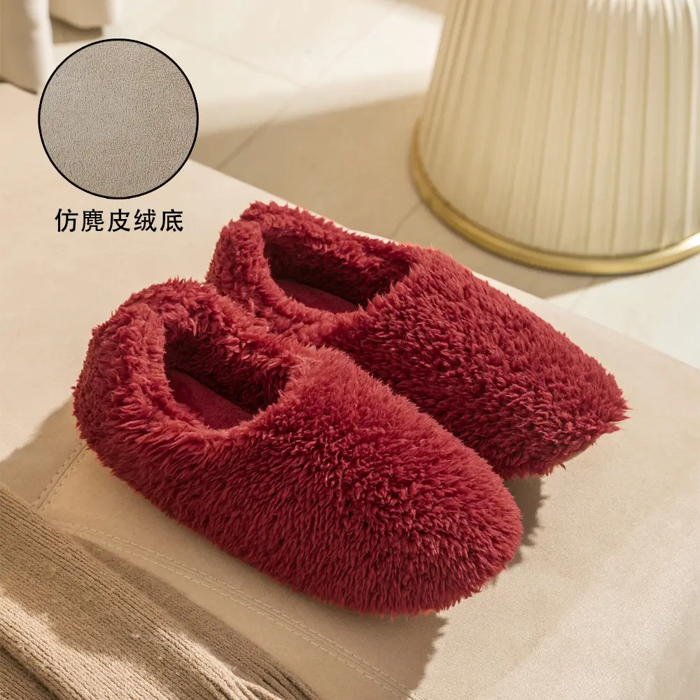 New Style Closed-Back Slippers for Couples, Warm, Non-Slip, Thickened, for Home Use, Casual Indoor Winter Plush Slippers