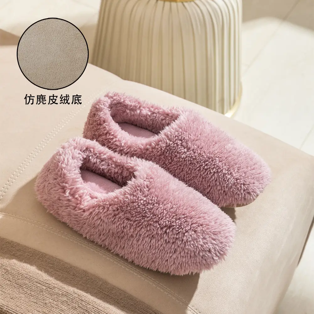 New Style Closed-Back Slippers for Couples, Warm, Non-Slip, Thickened, for Home Use, Casual Indoor Winter Plush Slippers