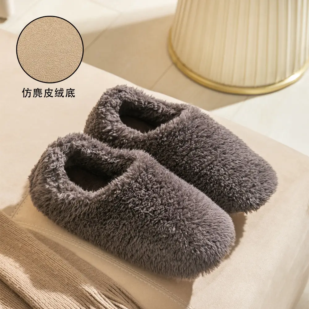 New Style Closed-Back Slippers for Couples, Warm, Non-Slip, Thickened, for Home Use, Casual Indoor Winter Plush Slippers