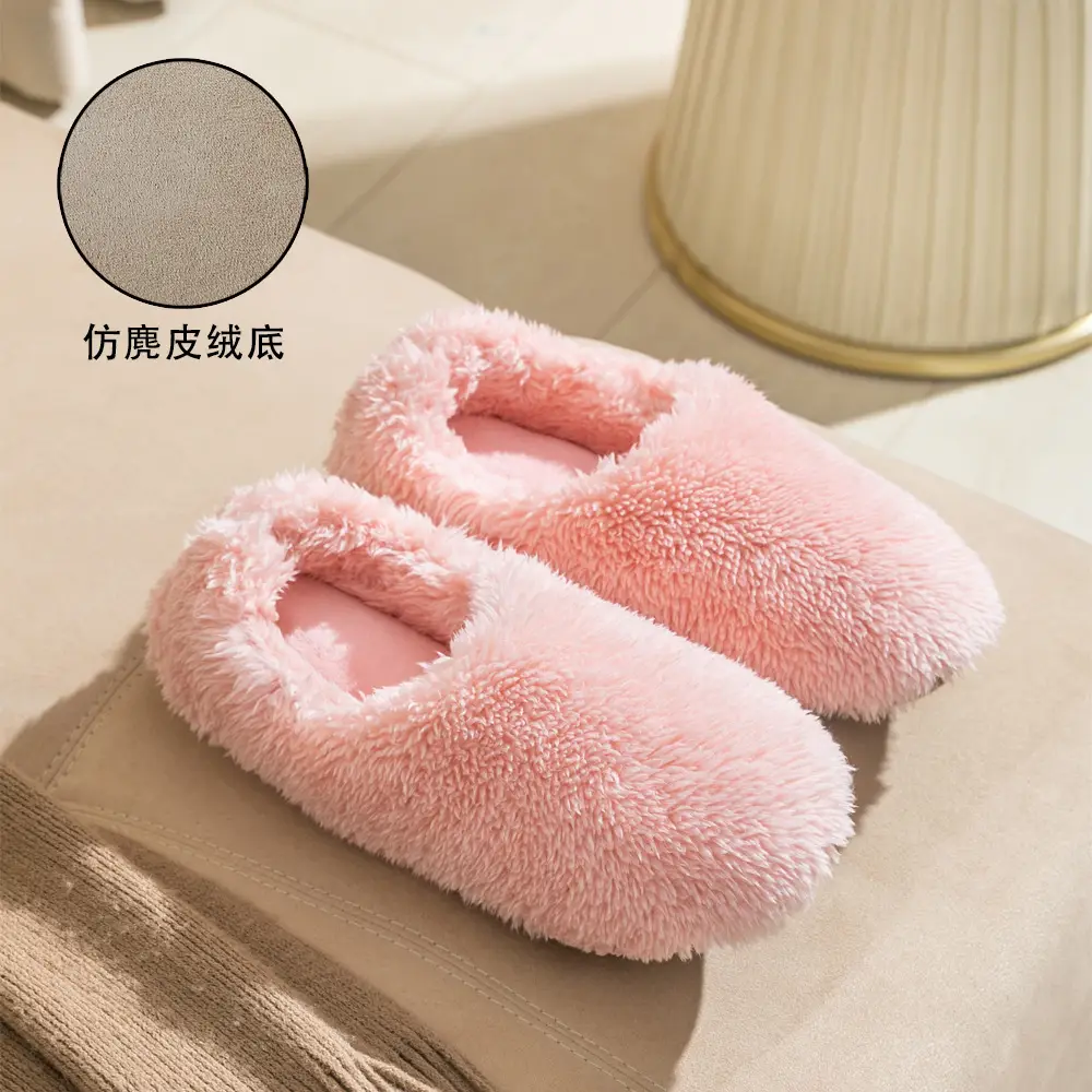 New Style Closed-Back Slippers for Couples, Warm, Non-Slip, Thickened, for Home Use, Casual Indoor Winter Plush Slippers