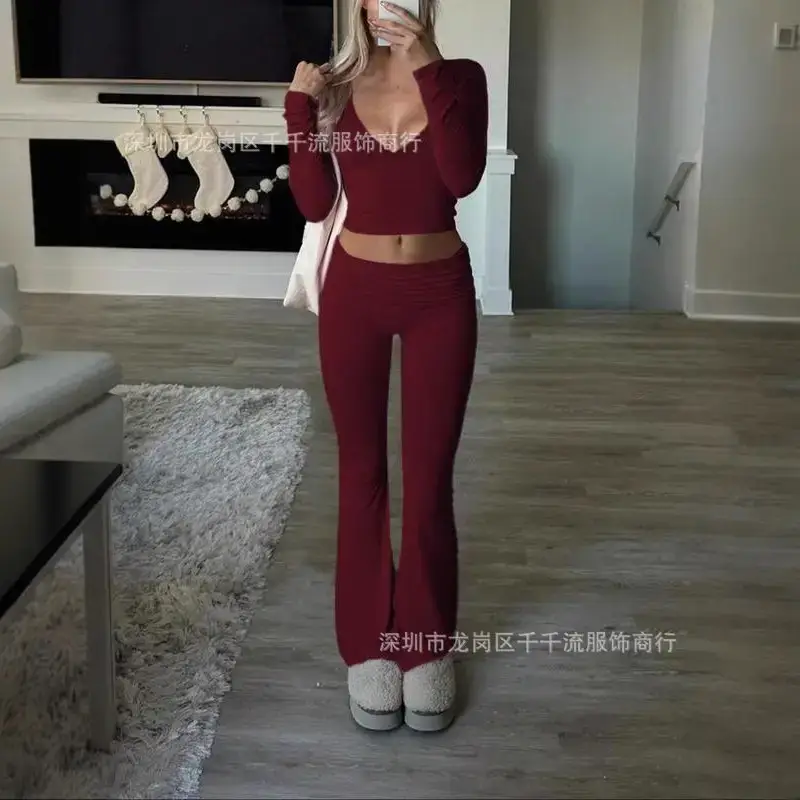 2024 Women's Slim-fit Knitted Two-Piece Suit Grey - Image 11