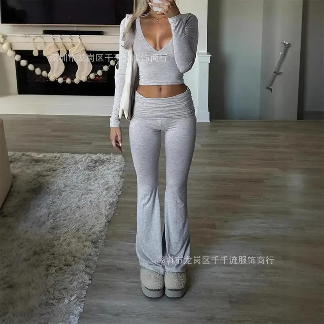 2024 Women's Slim-fit Knitted Two-Piece Suit Grey - Image 12