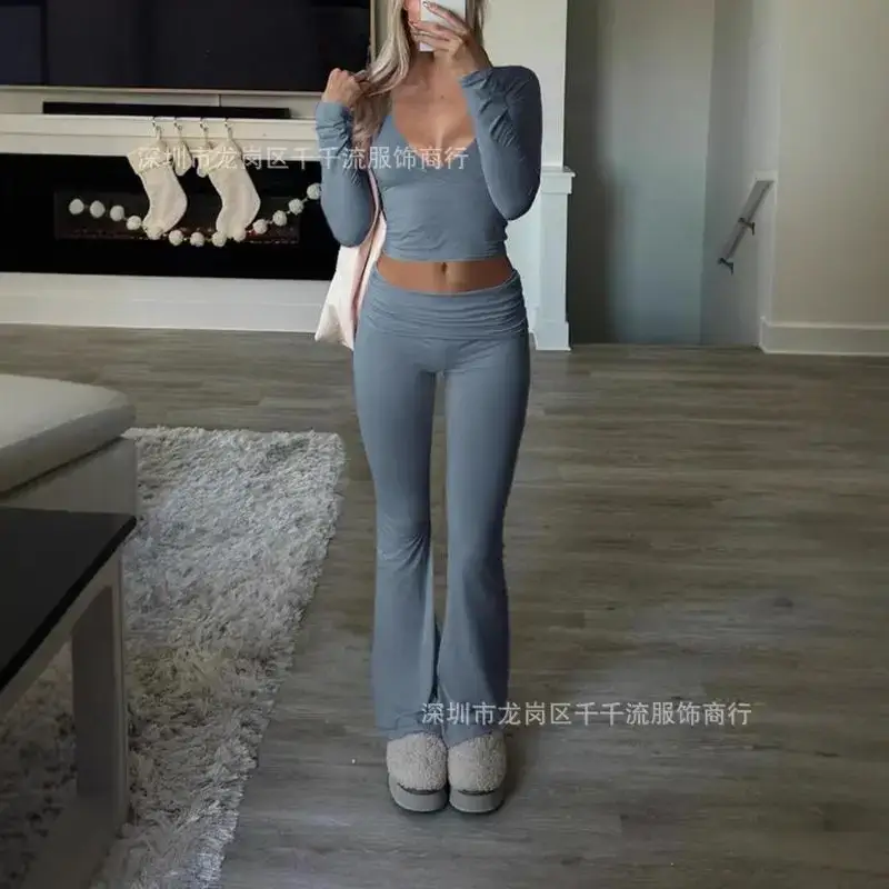 2024 Women's Slim-fit Knitted Two-Piece Suit Grey - Image 13