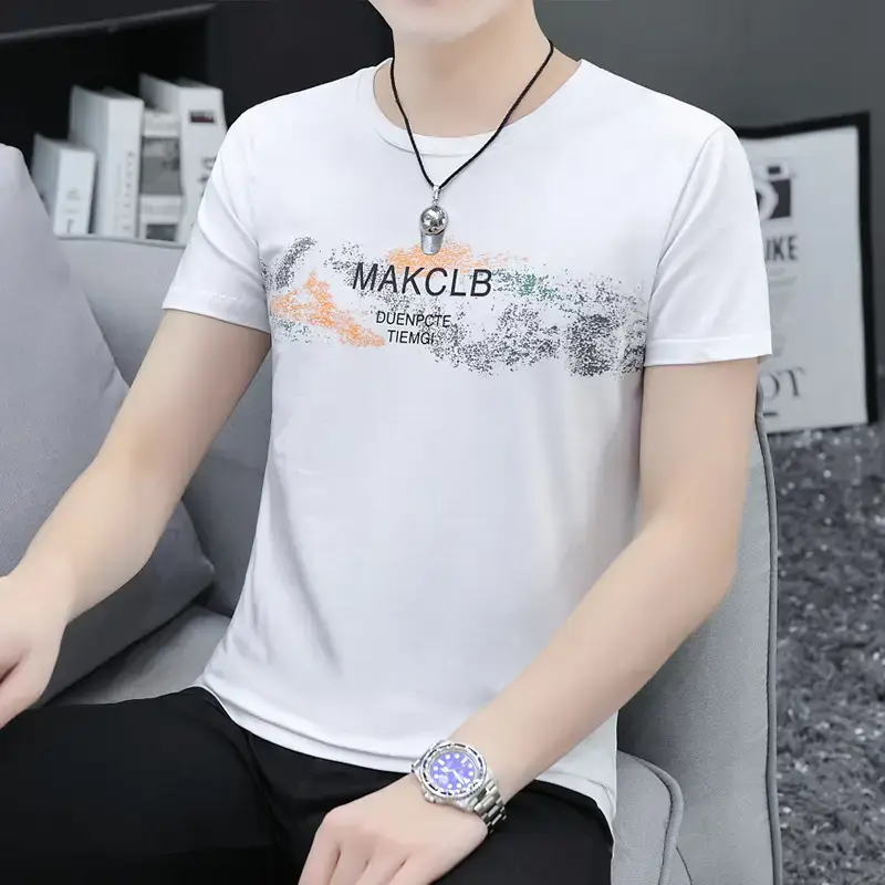 New Men's Printed Slim Fit T-Shirt White - Image 7