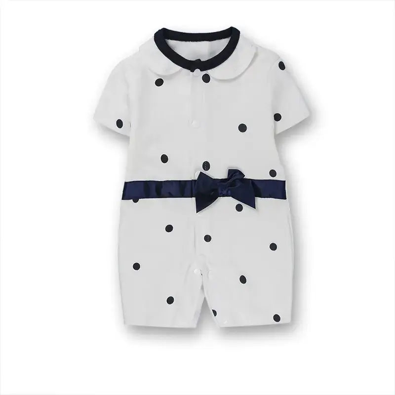 Newborn Infant Cotton Romper White Blue Polka Dot - Image 6