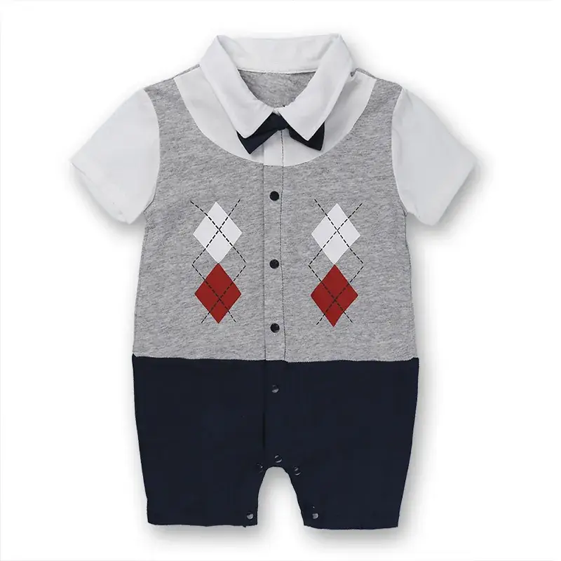 Newborn Infant Cotton Romper White Blue Polka Dot - Image 4