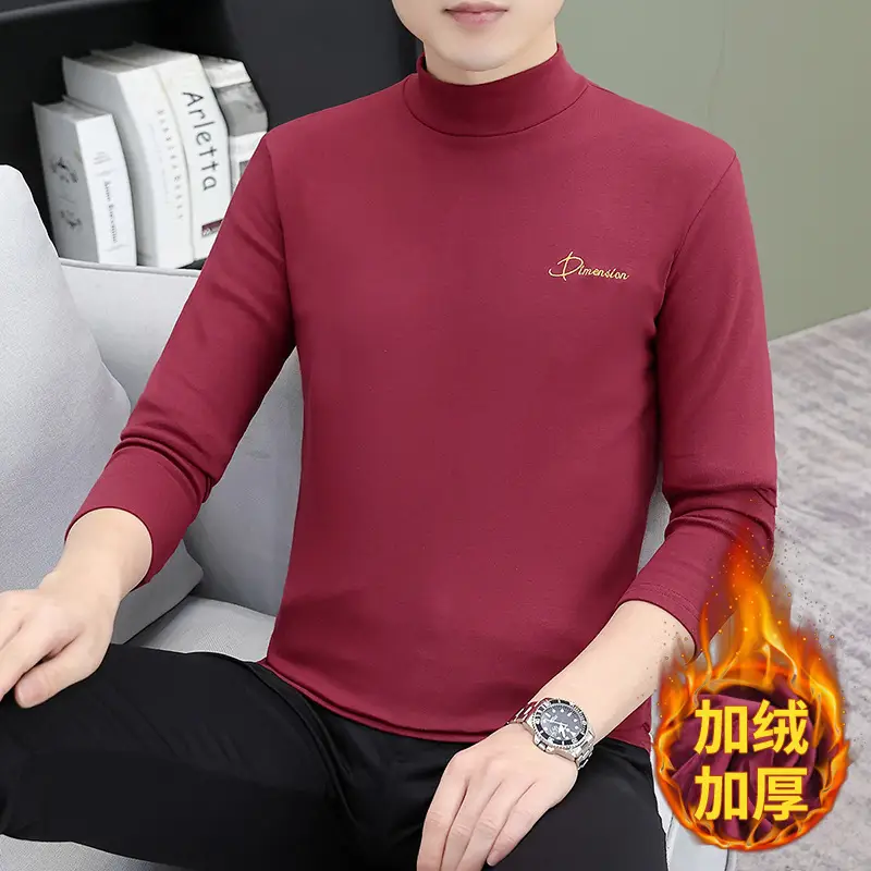 Men's Brown Velvet Long Sleeve T-Shirt with Embroidered Logo - Image 22