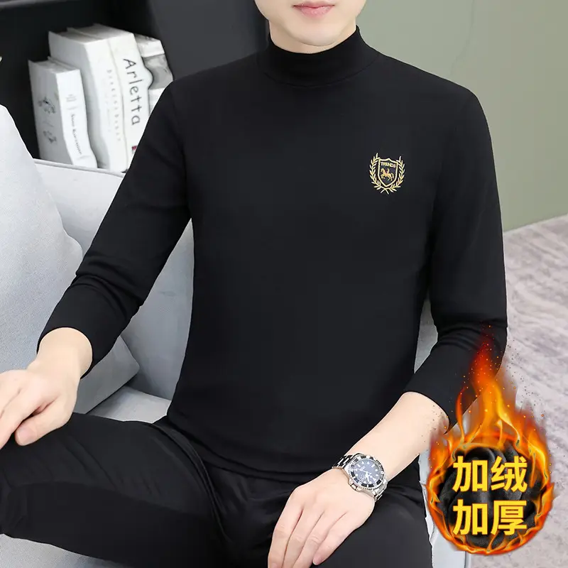 Men's Brown Velvet Long Sleeve T-Shirt with Embroidered Logo - Image 23