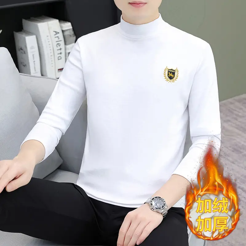 Men's Brown Velvet Long Sleeve T-Shirt with Embroidered Logo - Image 24