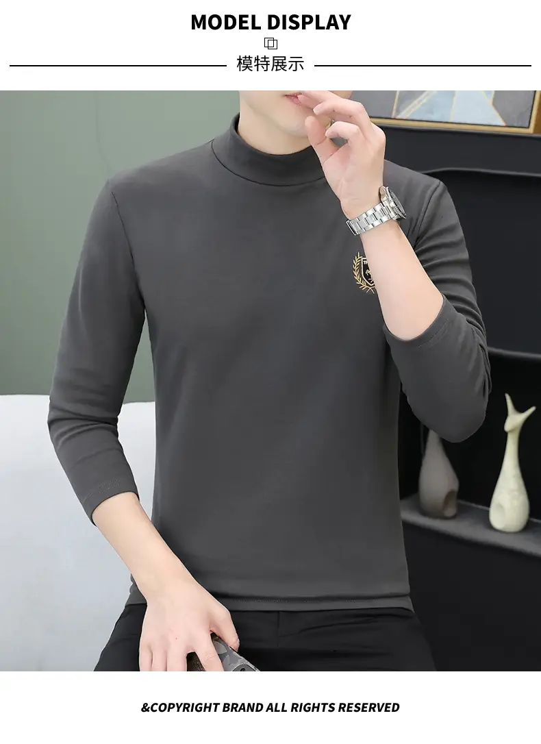 Men's Brown Velvet Long Sleeve T-Shirt with Embroidered Logo — feature 108