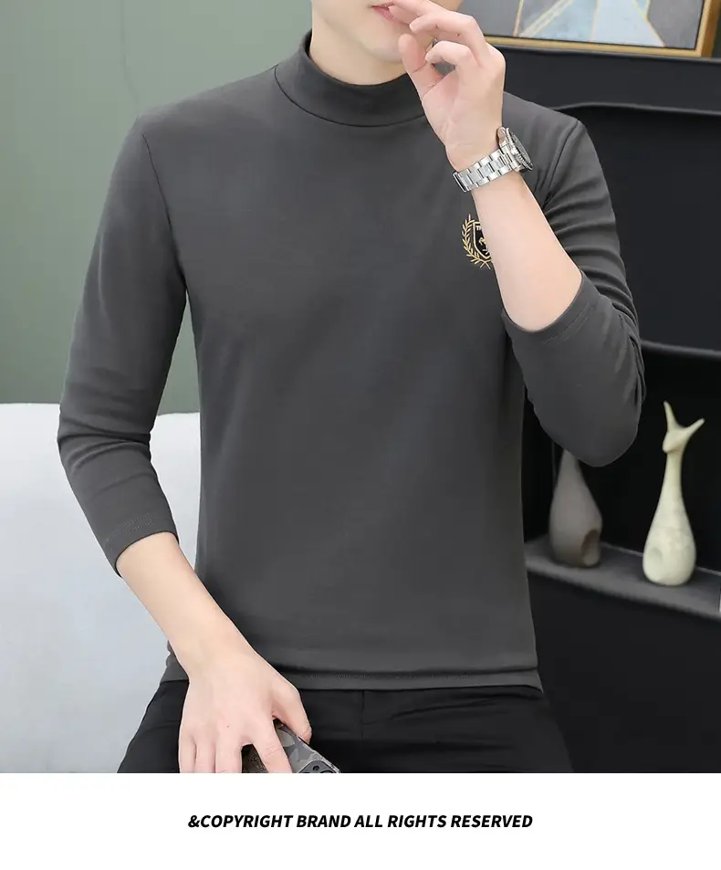 Men's Brown Velvet Long Sleeve T-Shirt with Embroidered Logo — feature 110