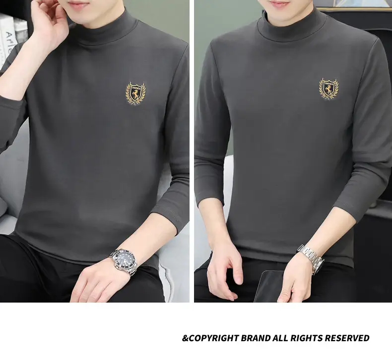 Men's Brown Velvet Long Sleeve T-Shirt with Embroidered Logo — feature 111