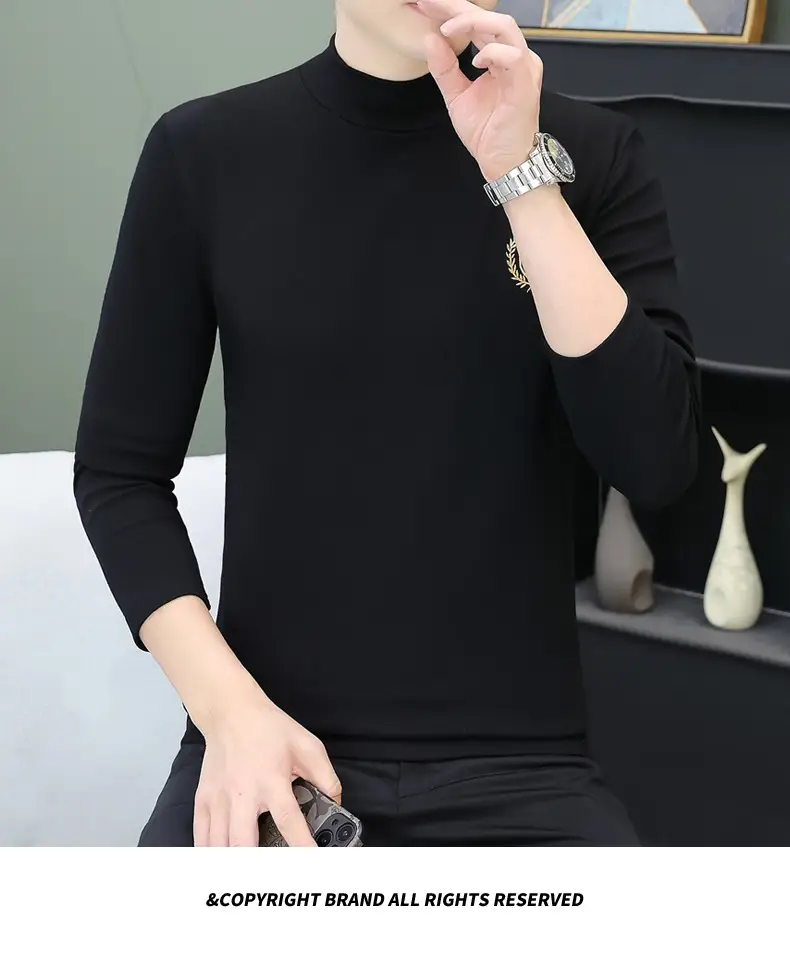 Men's Brown Velvet Long Sleeve T-Shirt with Embroidered Logo — feature 114